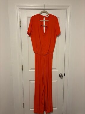 Alexis Orange Wide Leg Jumpsuit Size Large Resort Vacation Draped Neckline